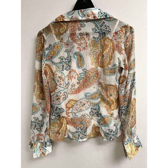 No Boundaries Womens Long Sleeve Collared Button up Shirt White Paisley S 3/5 - Picture 4 of 5